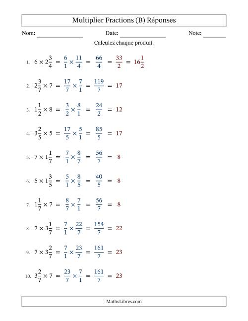 Multiplier fractions mixtes con nombres éntiers, et avec simplification dans tous les problèmes (B) page 2