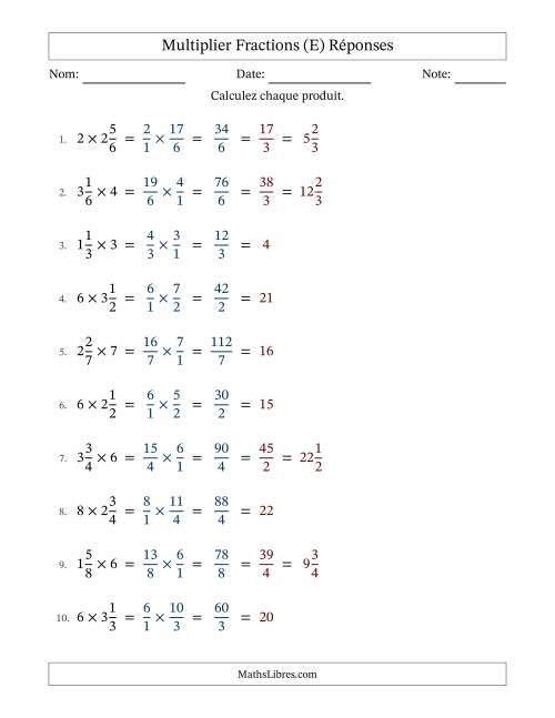 Multiplier fractions mixtes con nombres éntiers, et avec simplification dans tous les problèmes (E) page 2