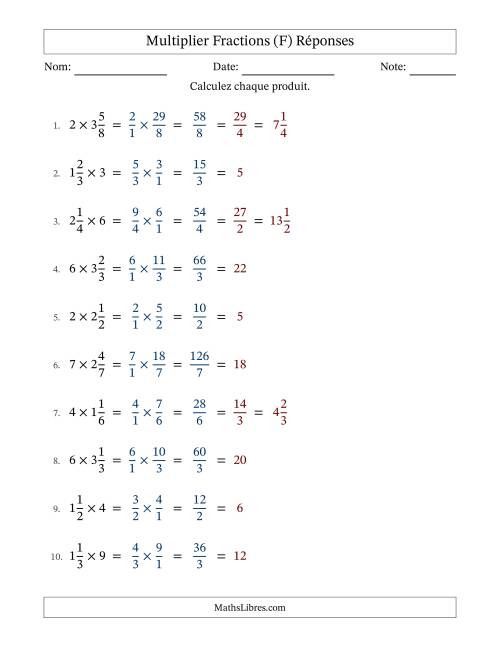 Multiplier fractions mixtes con nombres éntiers, et avec simplification dans tous les problèmes (F) page 2