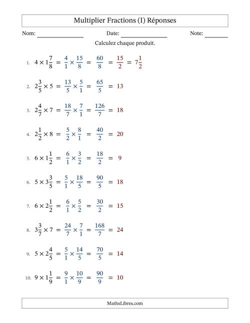 Multiplier fractions mixtes con nombres éntiers, et avec simplification dans tous les problèmes (I) page 2