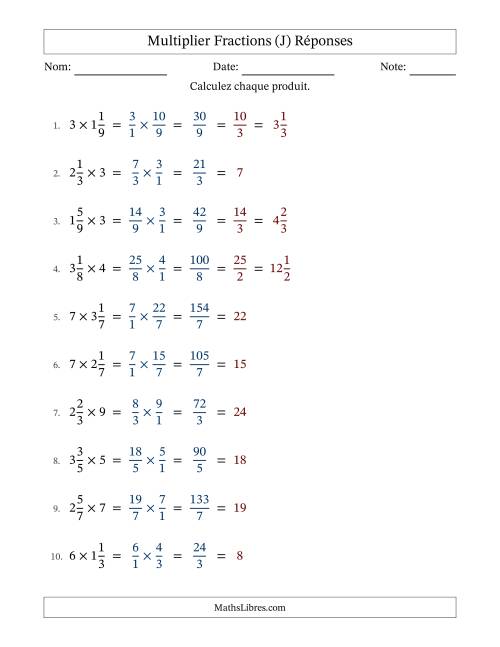 Multiplier fractions mixtes con nombres éntiers, et avec simplification dans tous les problèmes (J) page 2