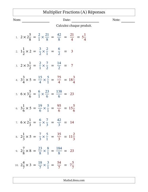 Multiplier fractions mixtes con nombres éntiers, et avec simplification dans quelques problèmes (A) page 2