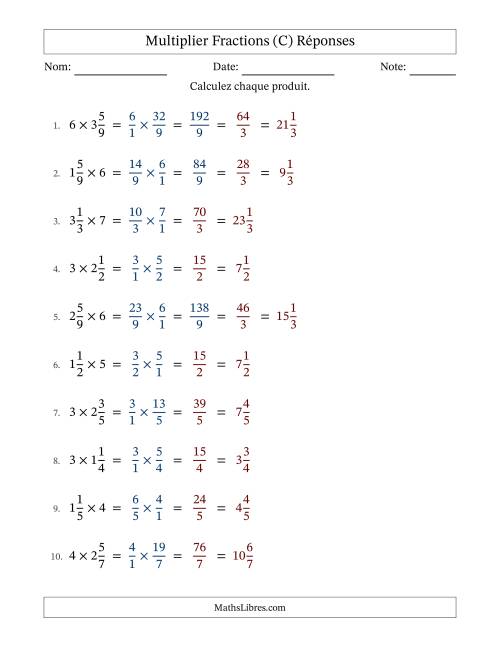 Multiplier fractions mixtes con nombres éntiers, et avec simplification dans quelques problèmes (C) page 2