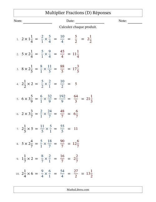 Multiplier fractions mixtes con nombres éntiers, et avec simplification dans quelques problèmes (D) page 2