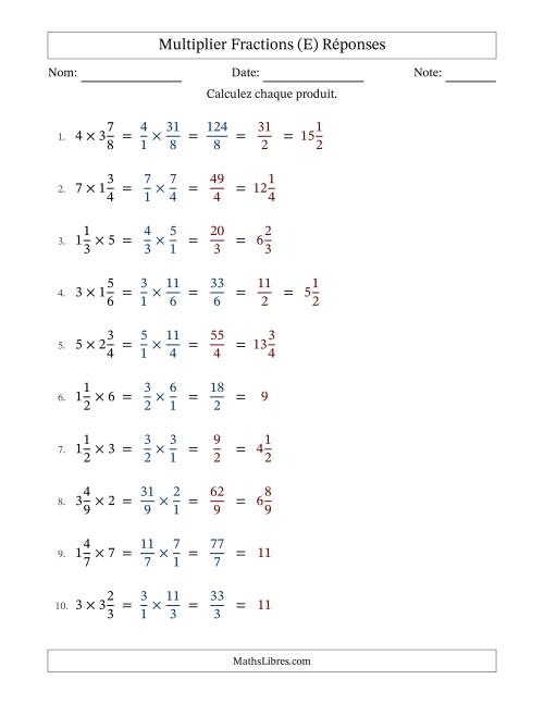 Multiplier fractions mixtes con nombres éntiers, et avec simplification dans quelques problèmes (E) page 2