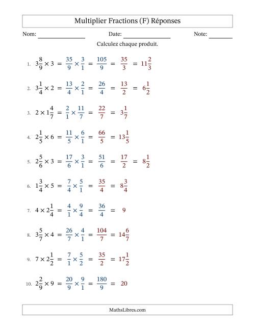 Multiplier fractions mixtes con nombres éntiers, et avec simplification dans quelques problèmes (F) page 2
