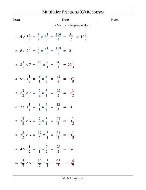 Multiplier fractions mixtes con nombres éntiers, et avec simplification dans quelques problèmes (G) page 2