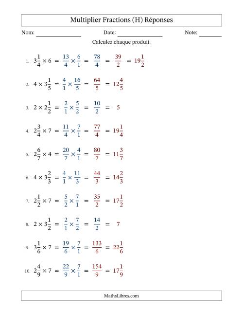 Multiplier fractions mixtes con nombres éntiers, et avec simplification dans quelques problèmes (H) page 2
