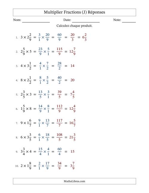 Multiplier fractions mixtes con nombres éntiers, et avec simplification dans quelques problèmes (J) page 2