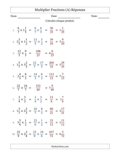 Multiplier fractions propres, impropres et mixtes, et sans simplification (A) page 2