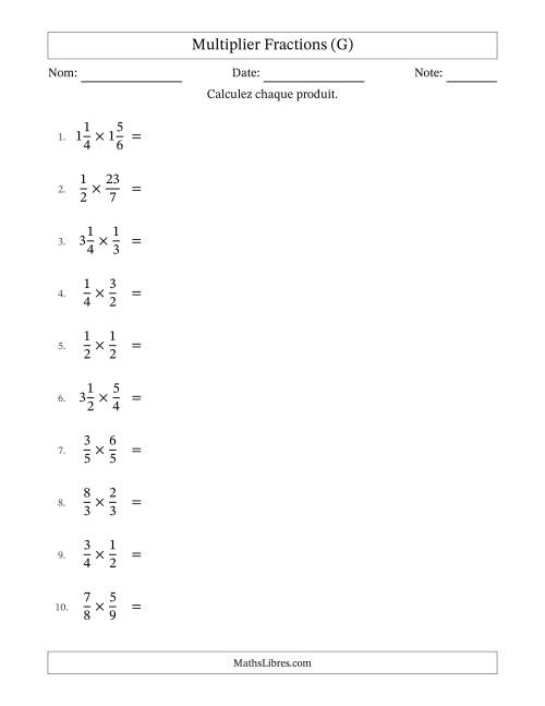 Multiplier fractions propres, impropres et mixtes, et sans simplification (G)