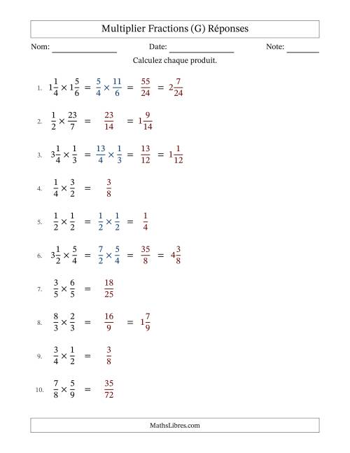 Multiplier fractions propres, impropres et mixtes, et sans simplification (G) page 2