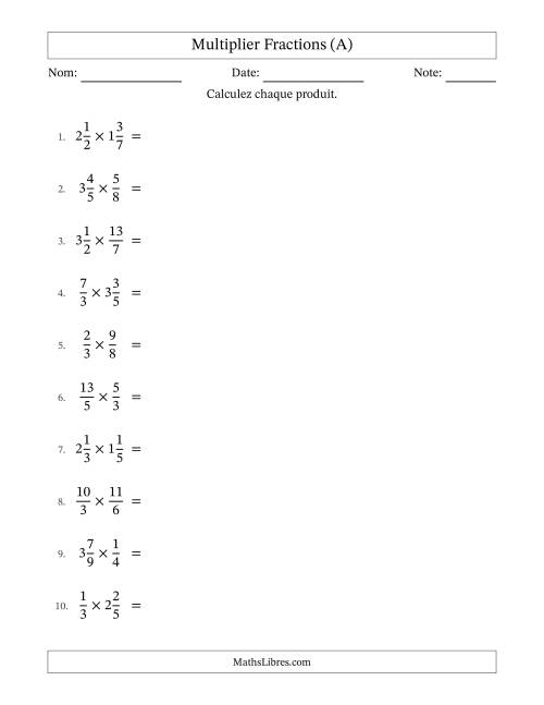 Multiplier fractions propres, impropres et mixtes, et avec simplification dans tous les problèmes (A)