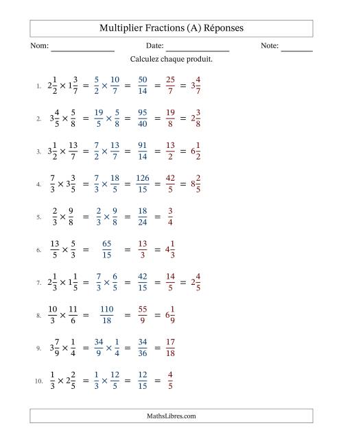 Multiplier fractions propres, impropres et mixtes, et avec simplification dans tous les problèmes (A) page 2