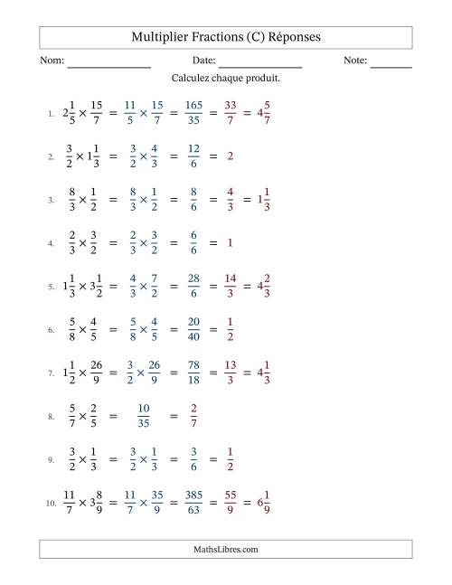 Multiplier fractions propres, impropres et mixtes, et avec simplification dans tous les problèmes (C) page 2