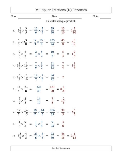 Multiplier fractions propres, impropres et mixtes, et avec simplification dans tous les problèmes (D) page 2