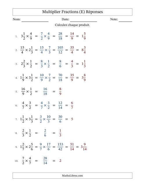 Multiplier fractions propres, impropres et mixtes, et avec simplification dans tous les problèmes (E) page 2