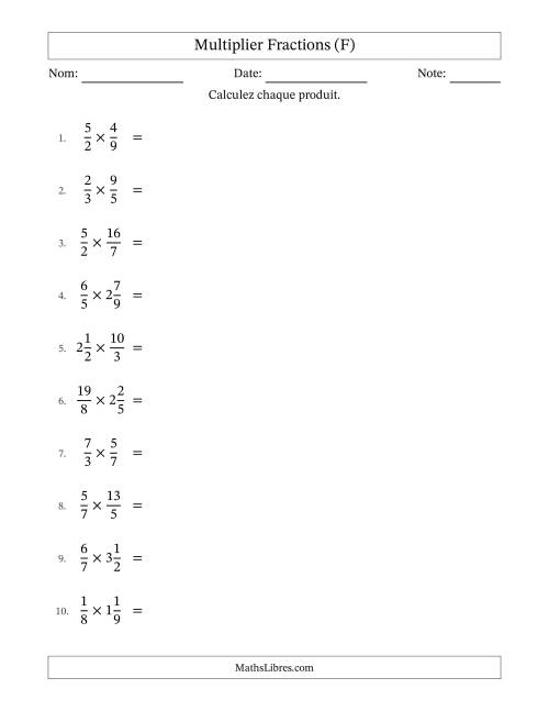 Multiplier fractions propres, impropres et mixtes, et avec simplification dans tous les problèmes (F)