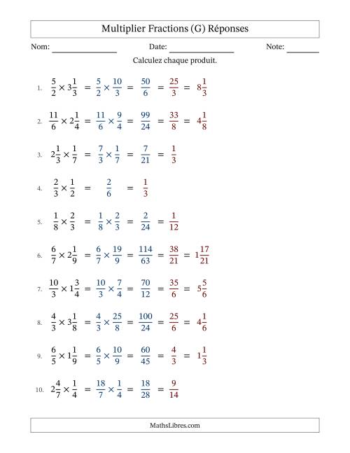 Multiplier fractions propres, impropres et mixtes, et avec simplification dans tous les problèmes (G) page 2