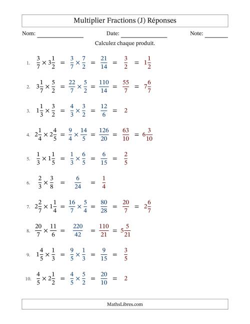 Multiplier fractions propres, impropres et mixtes, et avec simplification dans tous les problèmes (J) page 2