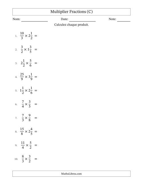 Multiplier fractions propres, impropres et mixtes, et avec simplification dans quelques problèmes (C)