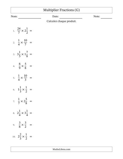 Multiplier fractions propres, impropres et mixtes, et avec simplification dans quelques problèmes (G)