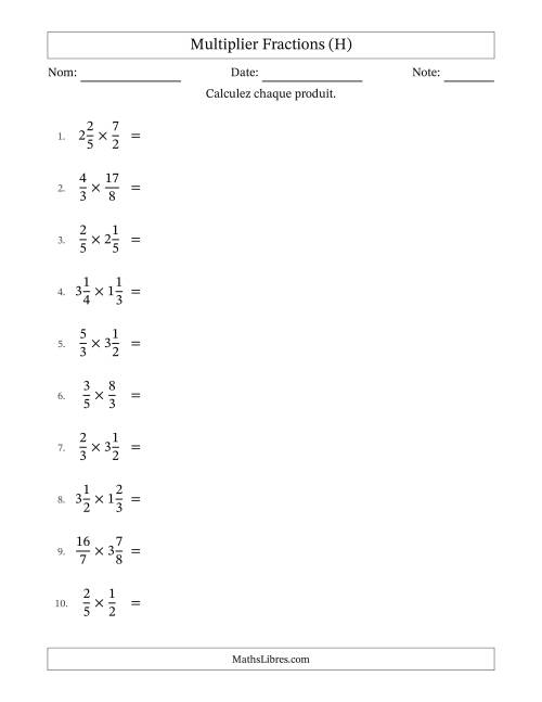 Multiplier fractions propres, impropres et mixtes, et avec simplification dans quelques problèmes (H)