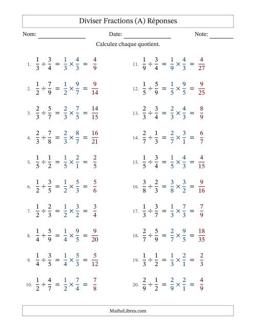 Diviser deux fractions propres, et sans simplification (A) page 2