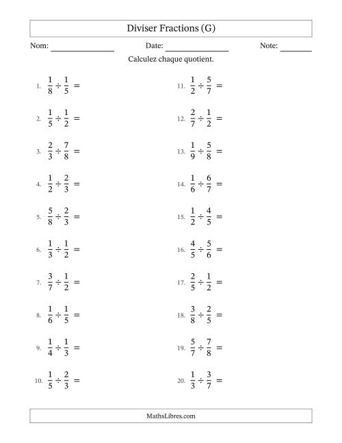 Diviser deux fractions propres, et sans simplification (G)