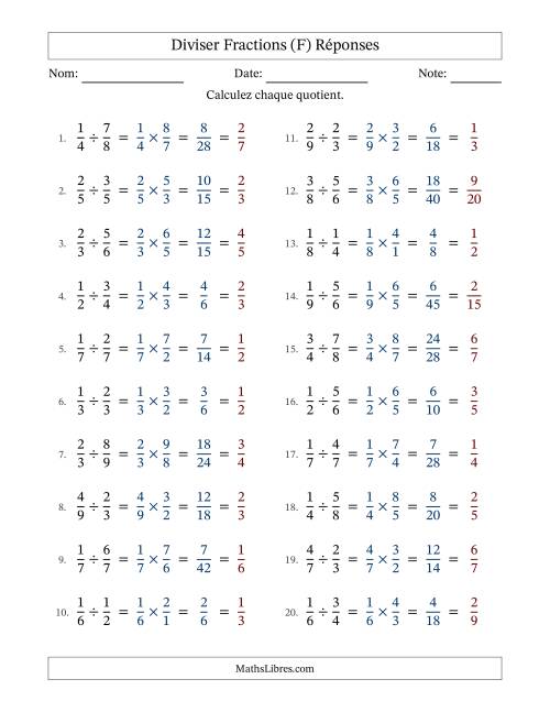 Diviser deux fractions propres, et avec simplification dans tous les problèmes (F) page 2