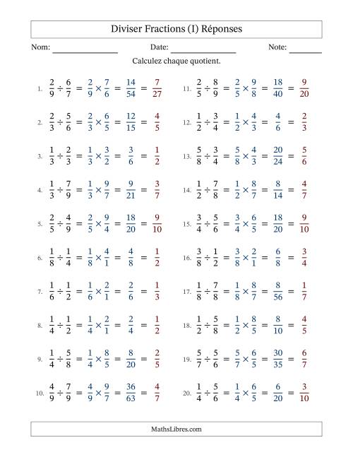 Diviser deux fractions propres, et avec simplification dans tous les problèmes (I) page 2