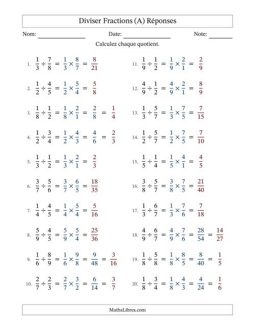Diviser deux fractions propres, et avec simplification dans quelques problèmes (A) page 2