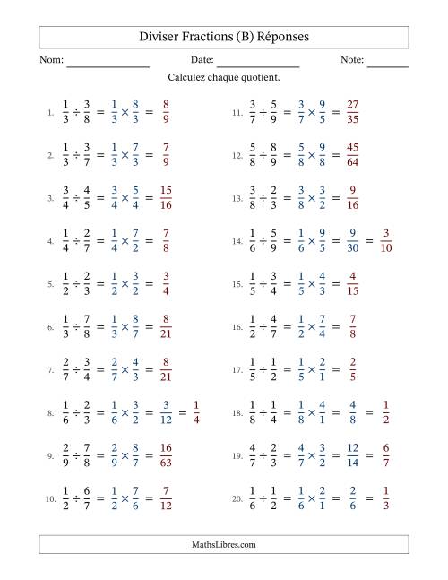 Diviser deux fractions propres, et avec simplification dans quelques problèmes (B) page 2