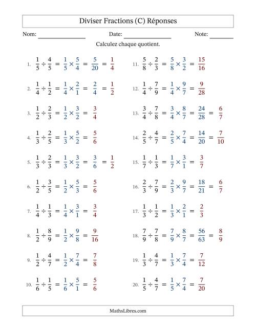 Diviser deux fractions propres, et avec simplification dans quelques problèmes (C) page 2