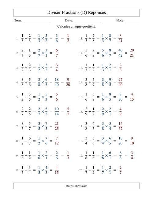 Diviser deux fractions propres, et avec simplification dans quelques problèmes (D) page 2