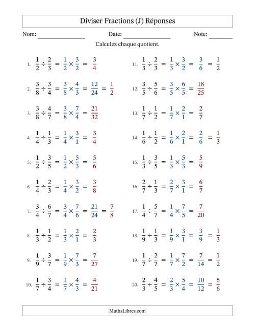 Diviser deux fractions propres, et avec simplification dans quelques problèmes (J) page 2