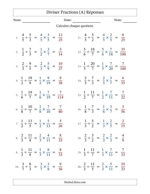 Diviser fractions propres e impropres, et sans simplification (A) page 2