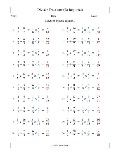 Diviser fractions propres e impropres, et sans simplification (B) page 2
