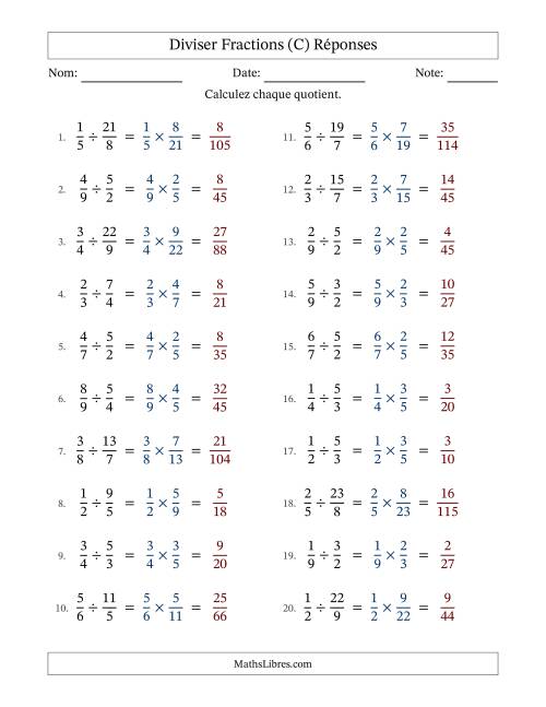 Diviser fractions propres e impropres, et sans simplification (C) page 2