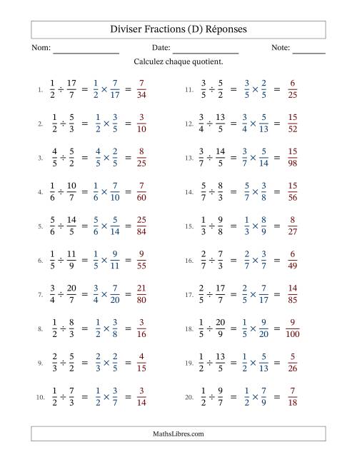 Diviser fractions propres e impropres, et sans simplification (D) page 2
