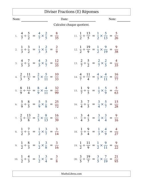 Diviser fractions propres e impropres, et sans simplification (E) page 2