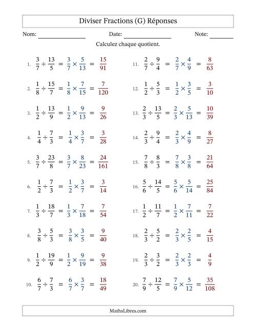 Diviser fractions propres e impropres, et sans simplification (G) page 2