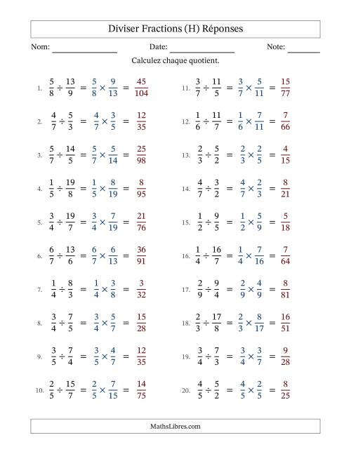 Diviser fractions propres e impropres, et sans simplification (H) page 2