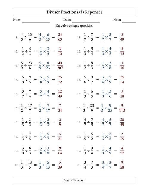 Diviser fractions propres e impropres, et sans simplification (J) page 2