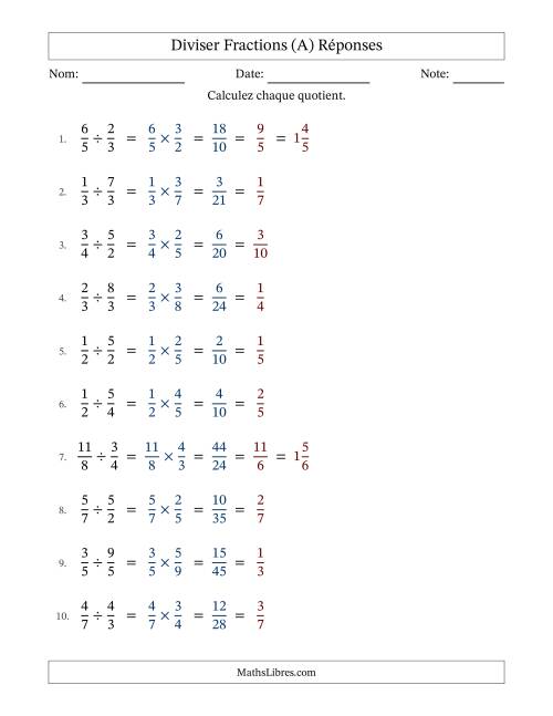 Diviser fractions propres e impropres, et avec simplification dans tous les problèmes (A) page 2