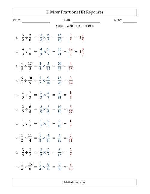 Diviser fractions propres e impropres, et avec simplification dans tous les problèmes (E) page 2