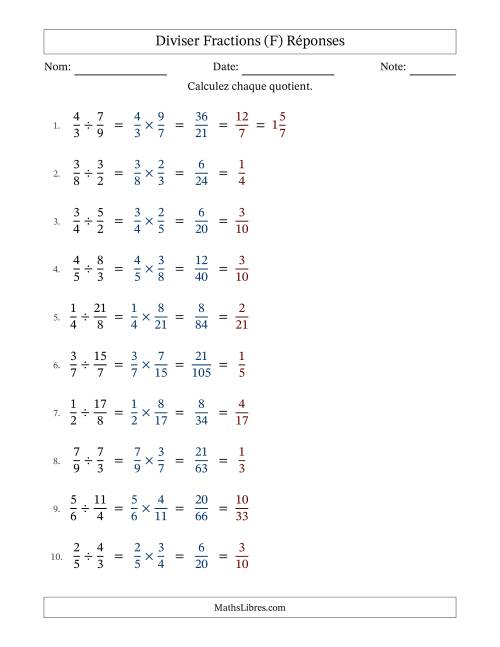 Diviser fractions propres e impropres, et avec simplification dans tous les problèmes (F) page 2