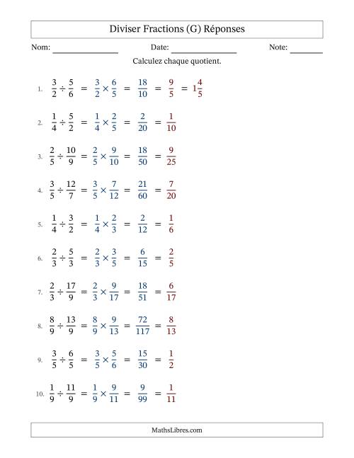Diviser fractions propres e impropres, et avec simplification dans tous les problèmes (G) page 2