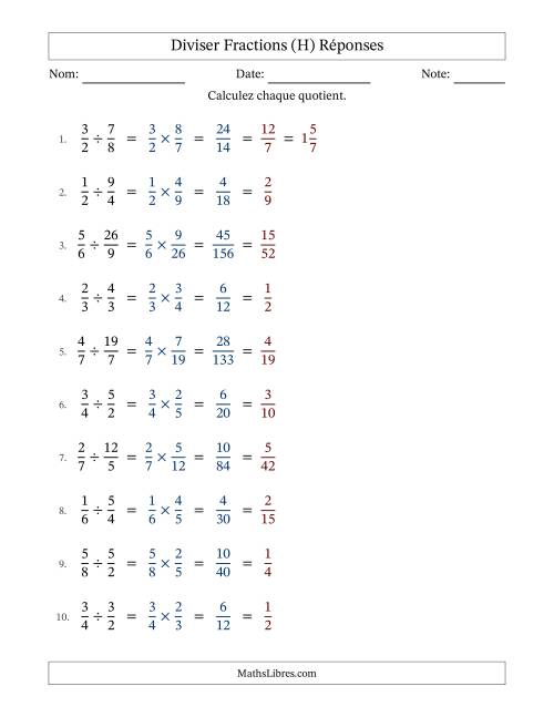 Diviser fractions propres e impropres, et avec simplification dans tous les problèmes (H) page 2