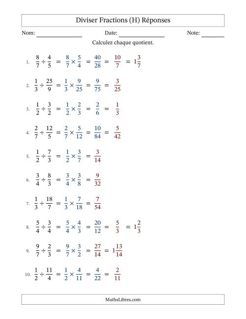 Diviser fractions propres e impropres, et avec simplification dans quelques problèmes (H) page 2